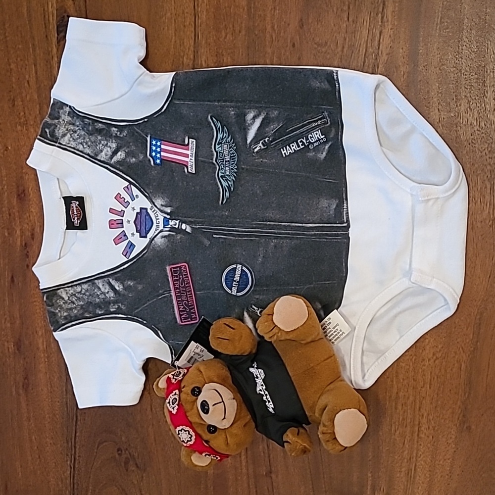 Harley-Davidson Harley-Girl onesie 18 months plus an HD Roamer bear